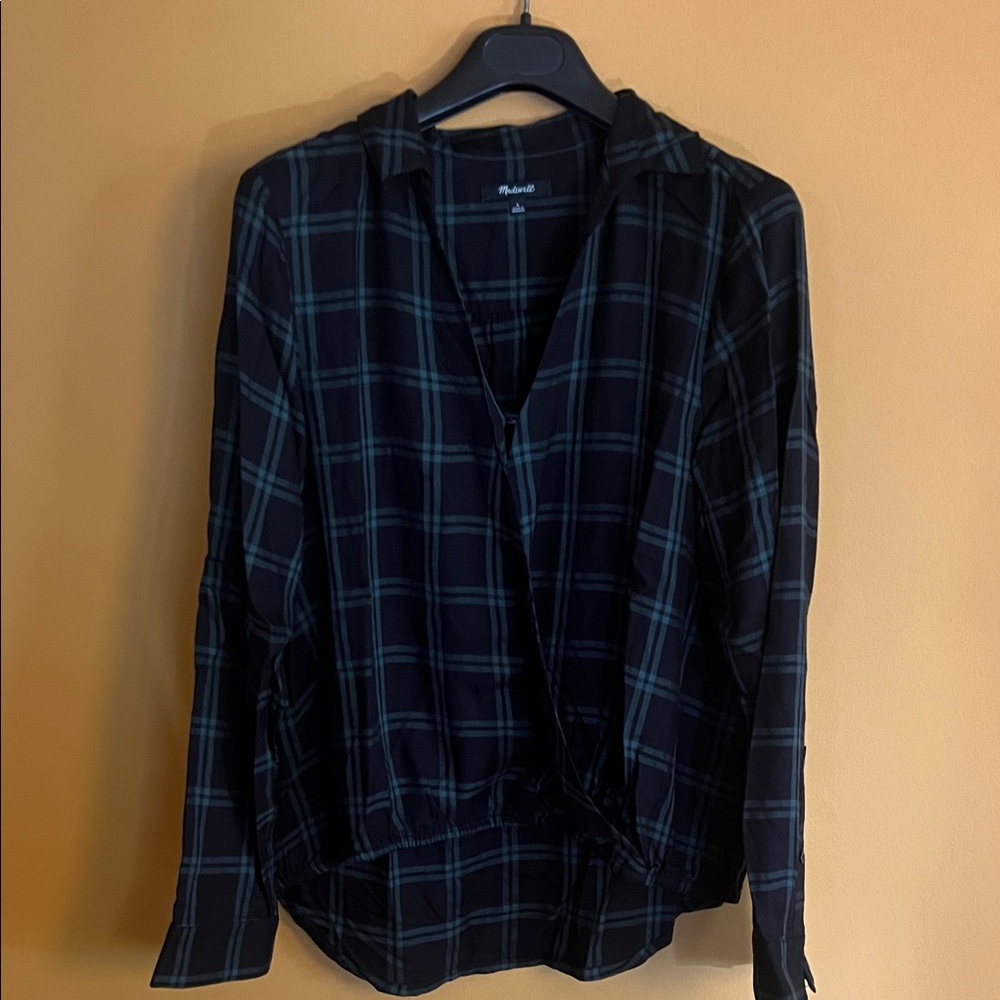 Madewell Black and Blue Plaid Button Down Shirt
